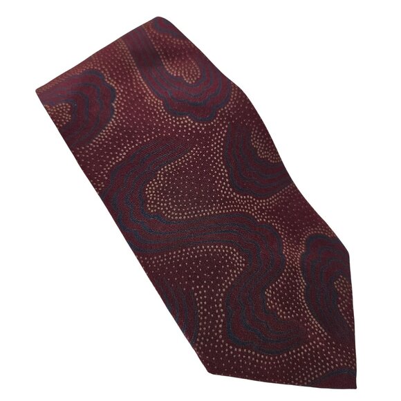 Bugatti Mens Silk Tie Abstract Print USA Burgundy Business Dress Formal - Picture 1 of 6